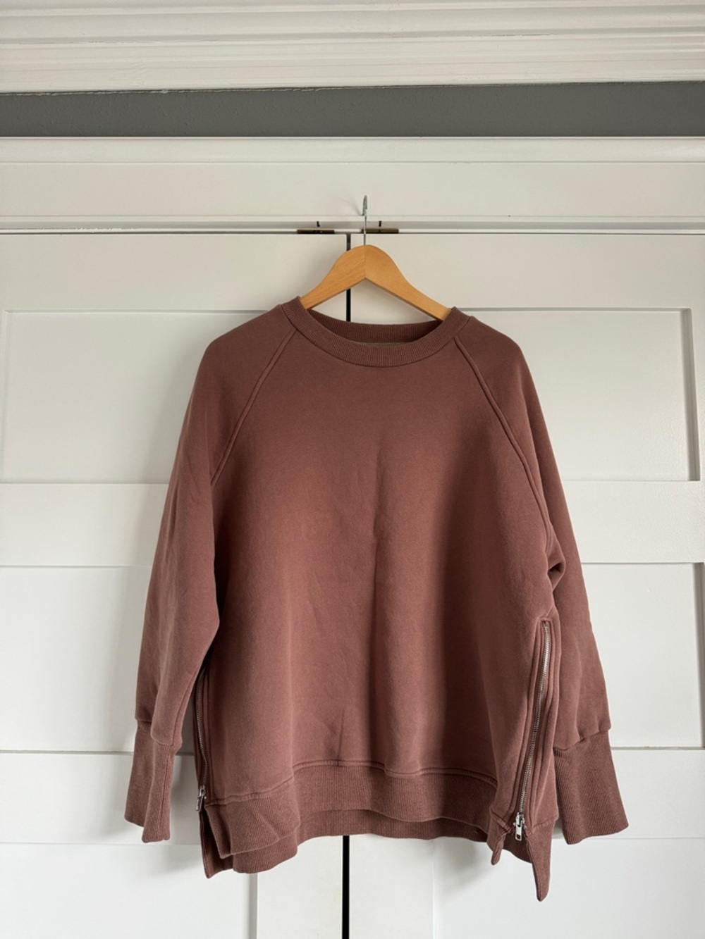 ALLFENIX Mauve Brown Crewneck Sweatshirt with Side Zippers